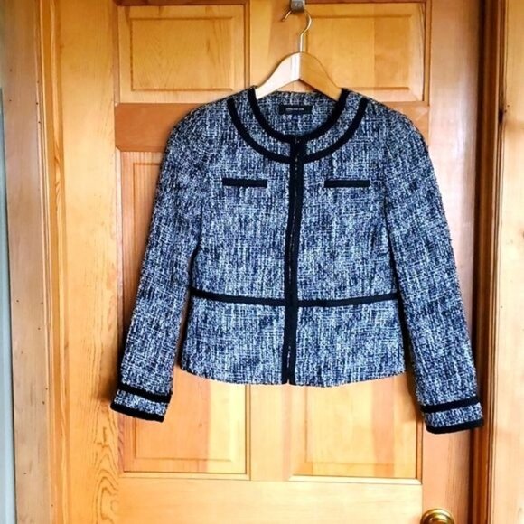 Jones New York Embellished Sz 8P Gray/Black Fully Zippered Lined Jacket w Pocket - Picture 1 of 8